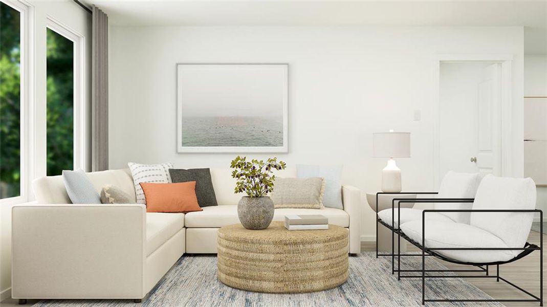 Living room with light hardwood / wood-style floors