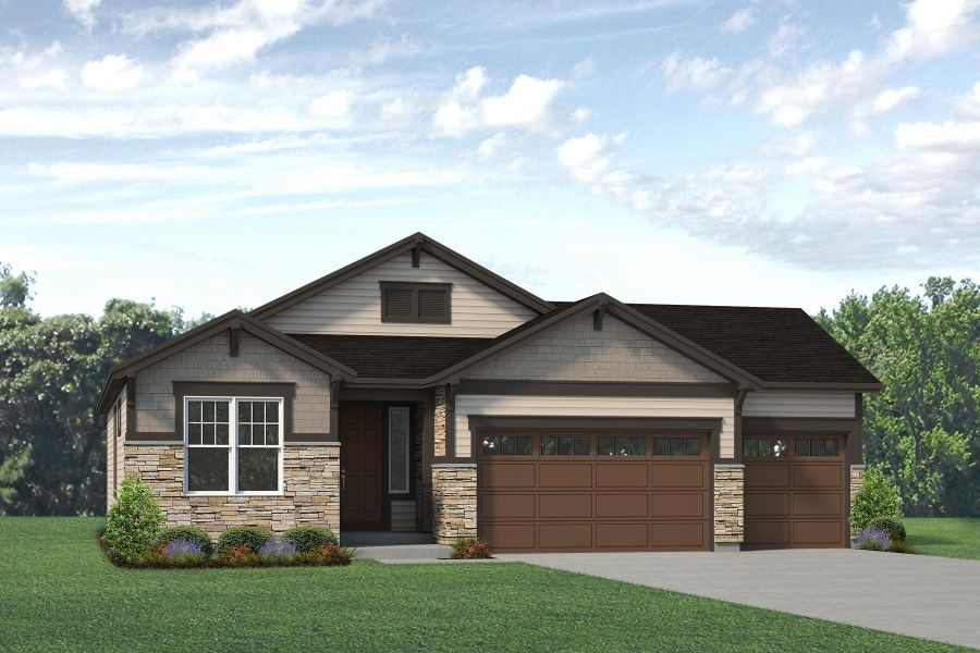 Representative exterior photo of a completed home built from the Lakewood II by Landsea Homes in Highlands Preserve, Mead, CO (Image 18).
