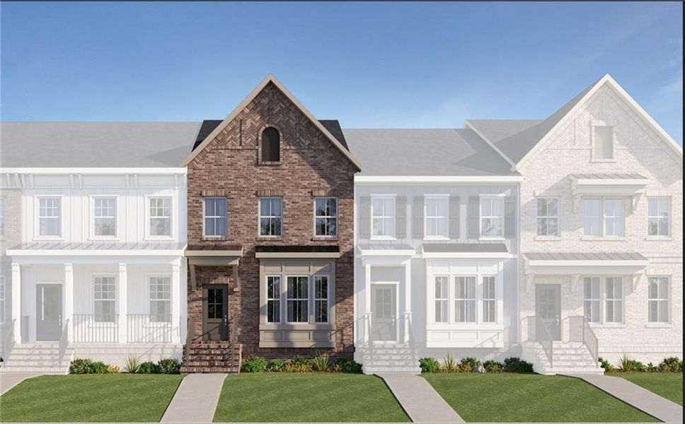 Front exterior of a new home in Forrest Crossing, Woodstock, GA, highlighting curb appeal (Image 1). Front exterior of a new home in Forrest Crossing, Woodstock, GA, highlighting curb appeal (Image 1).