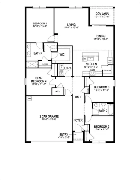 2D floor plan layout for the CALI by D.R. Horton in Bentley Crossing, Fort Myers, FL (Image 3).
