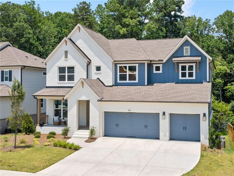 Front exterior of a new home in , Woodstock, GA, highlighting curb appeal (Image 29). Front exterior of a new home in , Woodstock, GA, highlighting curb appeal (Image 29).