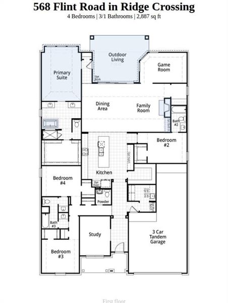 2D floor plan layout of this home in Ridge Crossing, Waxahachie, TX (Image 3).