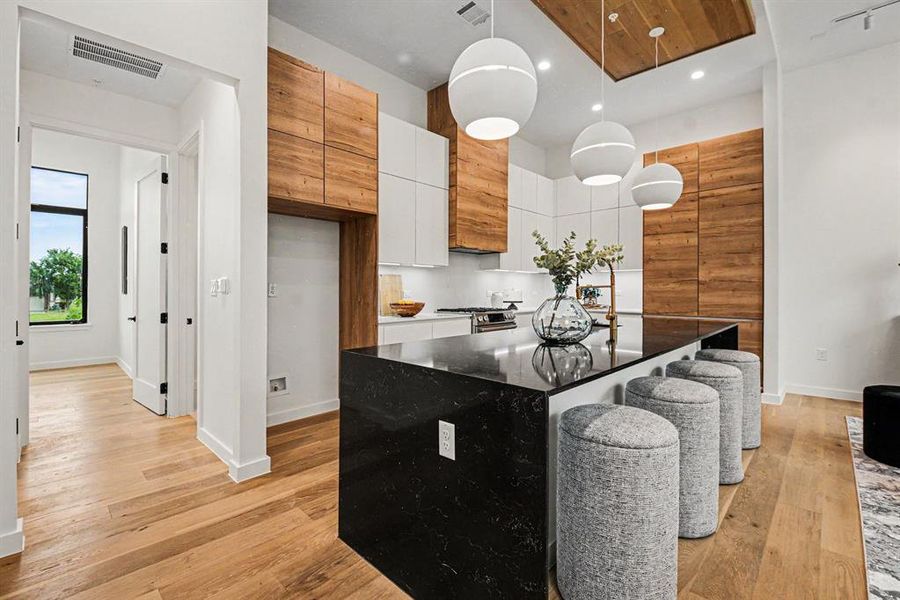 Extra large island is perfect for entertaining or Saturday morning breakfast.