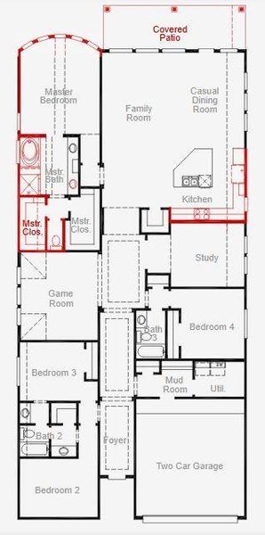 2D floor plan layout of this home in Dunham Pointe 50', Cypress, TX (Image 1).