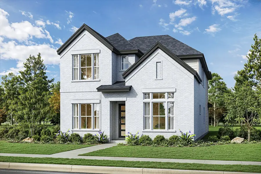 Representative exterior photo of a completed home built from the Calero by Landon Homes in Fields - East Village, Frisco, TX (Image 21). Representative exterior photo of a completed home built from the Calero by Landon Homes in Fields - East Village, Frisco, TX (Image 21).