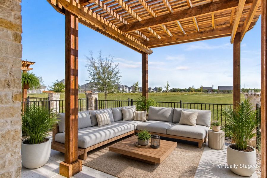 Exterior details and patio area of a home in The Tribute, The Colony (Image 28). Exterior details and patio area of a home in The Tribute, The Colony (Image 28).