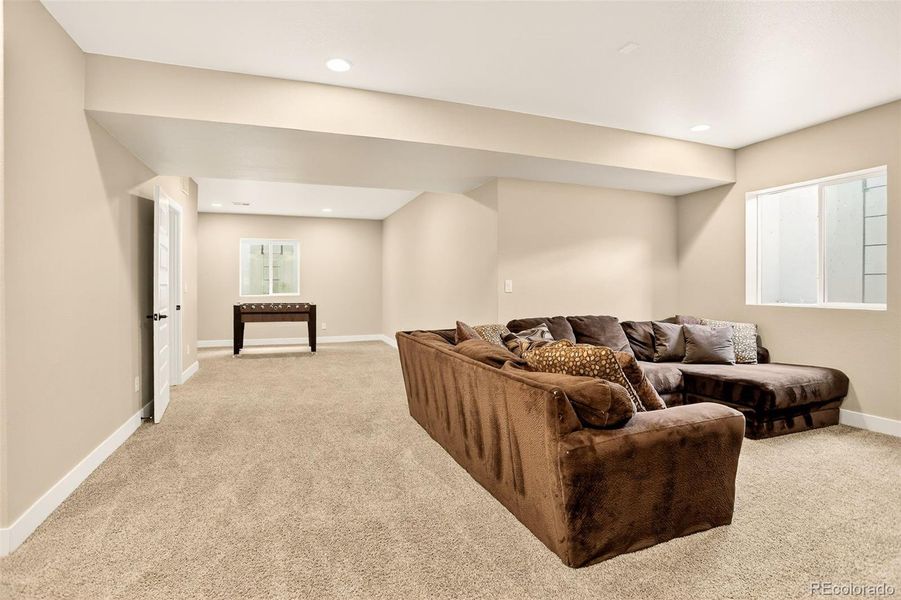 Basement Rec Room with carpet and ample natural light Basement Rec Room with carpet and ample natural light