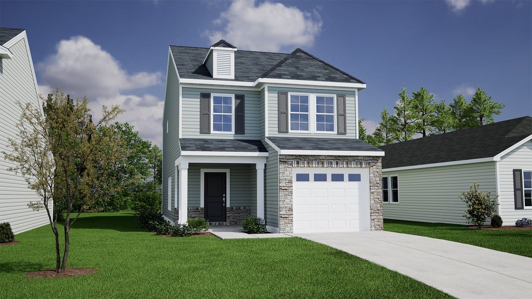 Representative exterior photo of a completed home built from the Bartow - Genesis Value Collection by Mungo Homes in Hidden Springs, Lexington, SC (Image 18). Representative exterior photo of a completed home built from the Bartow - Genesis Value Collection by Mungo Homes in Hidden Springs, Lexington, SC (Image 18).