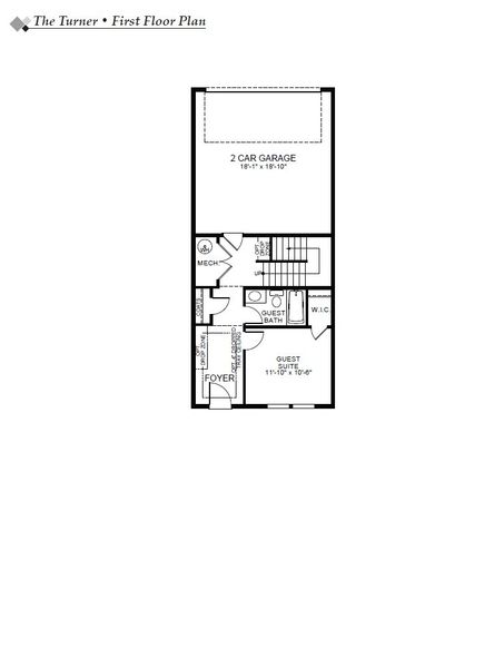 2D floor plan layout for the Turner by Eastwood Homes in 40 at White Oak Townhomes, Garner, NC (Image 5).