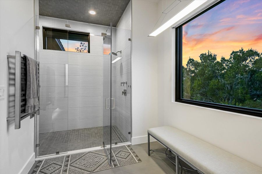 Bathroom featuring a shower stall and recessed lighting Bathroom featuring a shower stall and recessed lighting