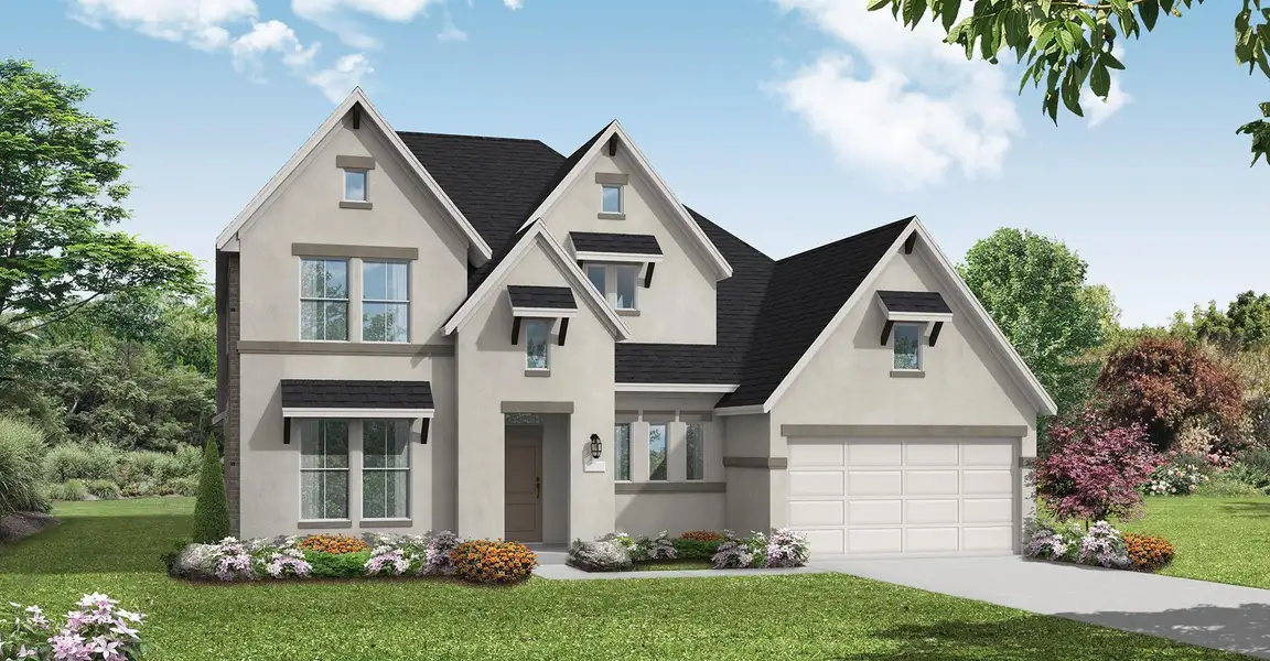 Front exterior of a new home in Arabella on the Prairie, Richmond, TX, highlighting curb appeal (Image 1). Front exterior of a new home in Arabella on the Prairie, Richmond, TX, highlighting curb appeal (Image 1).