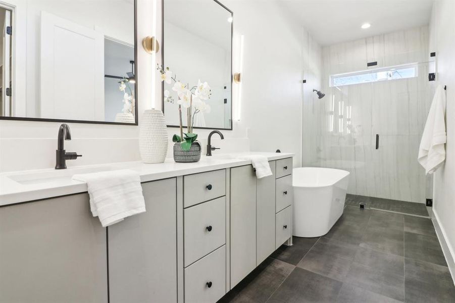 Bathroom with separate shower and tub and vanity