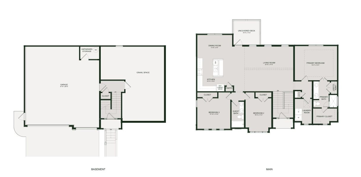 2D floor plan layout for the The Bayfield by Greentech Homes LLC in The Thicket at Sedman Hills, Hixson, TN (Image 3).