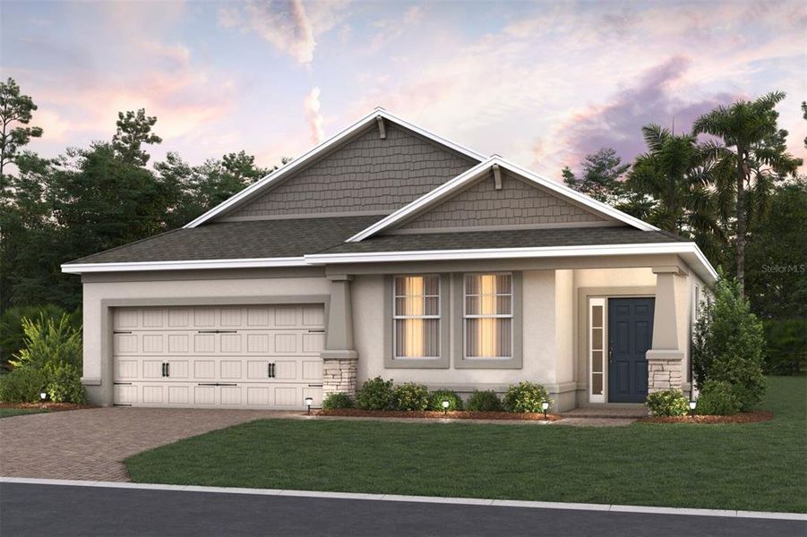 Front exterior of a new home in Emerson Pointe, Apopka, FL, highlighting curb appeal (Image 1).