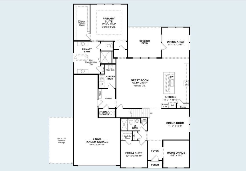 2D floor plan layout for the Mykonos by K. Hovnanian® Homes in Kreymer at the Park, Wylie, TX (Image 19).