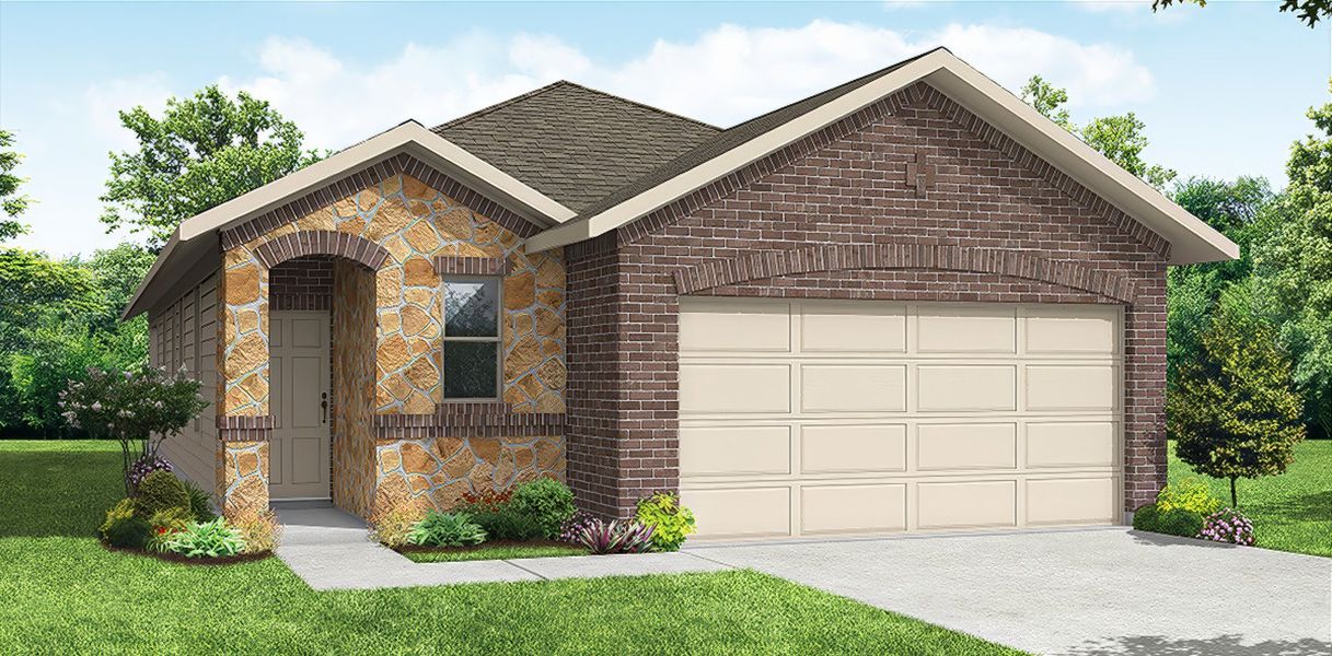 Representative exterior photo of a completed home built from the Cottonwood by Impression Homes in Creekside Ranch, Blue Ridge, TX (Image 8). Representative exterior photo of a completed home built from the Cottonwood by Impression Homes in Creekside Ranch, Blue Ridge, TX (Image 8).