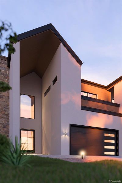 Rendering of new luxury home coming soon showcasing multiple outdoor entertainment areas with panoramic mountain views.