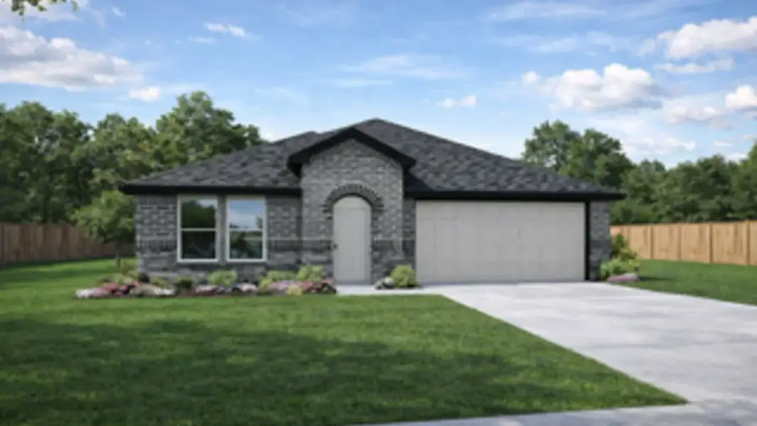 Front exterior of a new home in Medina, Dayton, TX, highlighting curb appeal (Image 1). Front exterior of a new home in Medina, Dayton, TX, highlighting curb appeal (Image 1).