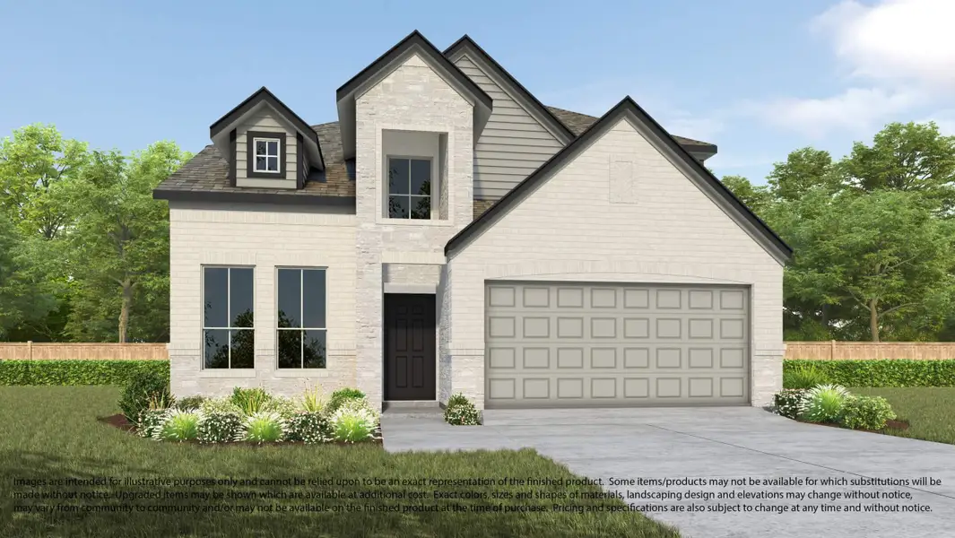 Front exterior of a new home in Barton Creek Ranch, Conroe, TX, highlighting curb appeal (Image 1).