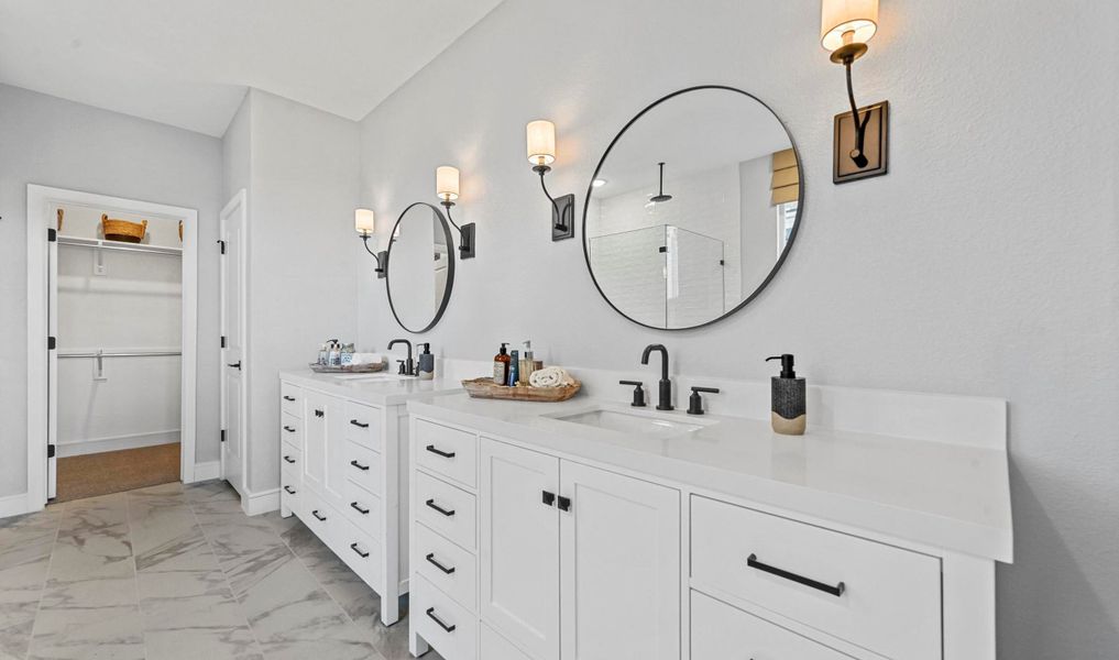 Primary bath with dual vanities