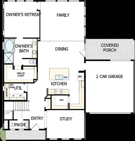 2D floor plan layout of this home in Easthaven at Bridgeland Central - Horizon Collection, Cypress, TX (Image 2).