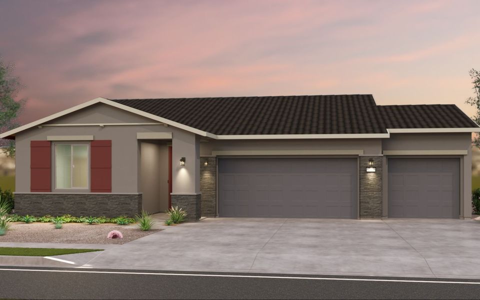 Representative exterior photo of a completed home built from the Ironwood by Brookfield Residential in Mariposa at Blossom Rock, Apache Junction, AZ (Image 6). Representative exterior photo of a completed home built from the Ironwood by Brookfield Residential in Mariposa at Blossom Rock, Apache Junction, AZ (Image 6).