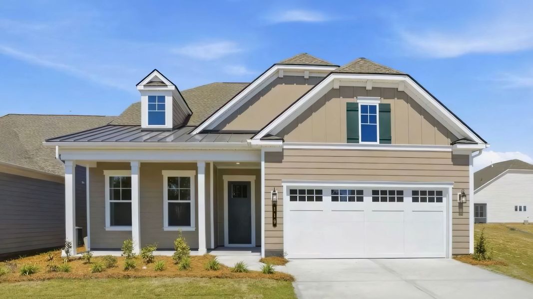 Front exterior of a new home in Cresswind at Rocky River, Locust, NC, highlighting curb appeal (Image 1). Front exterior of a new home in Cresswind at Rocky River, Locust, NC, highlighting curb appeal (Image 1).