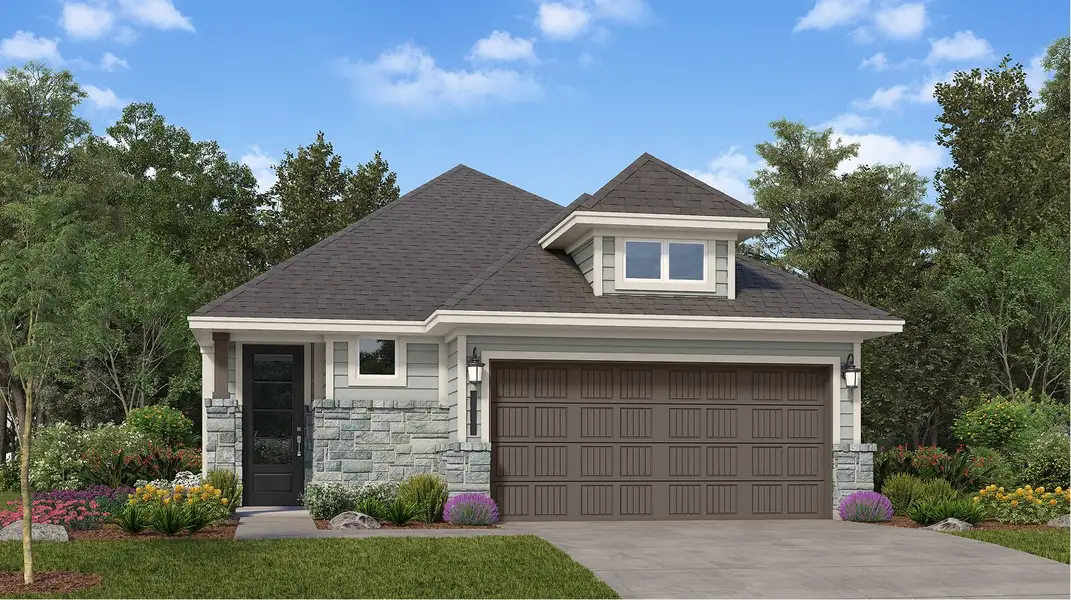 Front exterior of a new home in Oakberry Trails, Waller, TX, highlighting curb appeal (Image 1). Front exterior of a new home in Oakberry Trails, Waller, TX, highlighting curb appeal (Image 1).