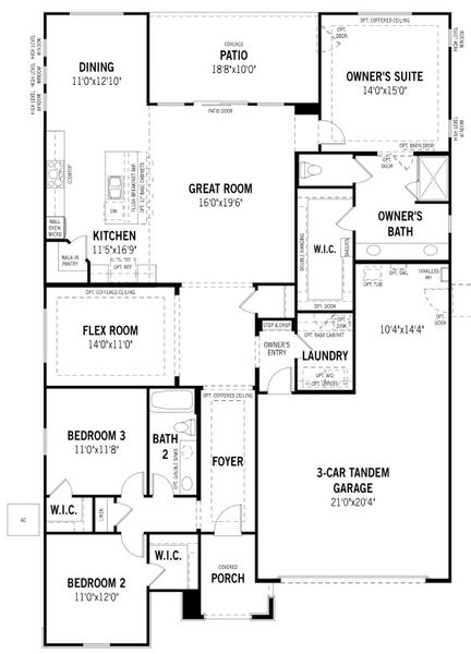 2D floor plan layout for the Dove by Mattamy Homes in Saguaro Reserve II, Marana, AZ (Image 5).