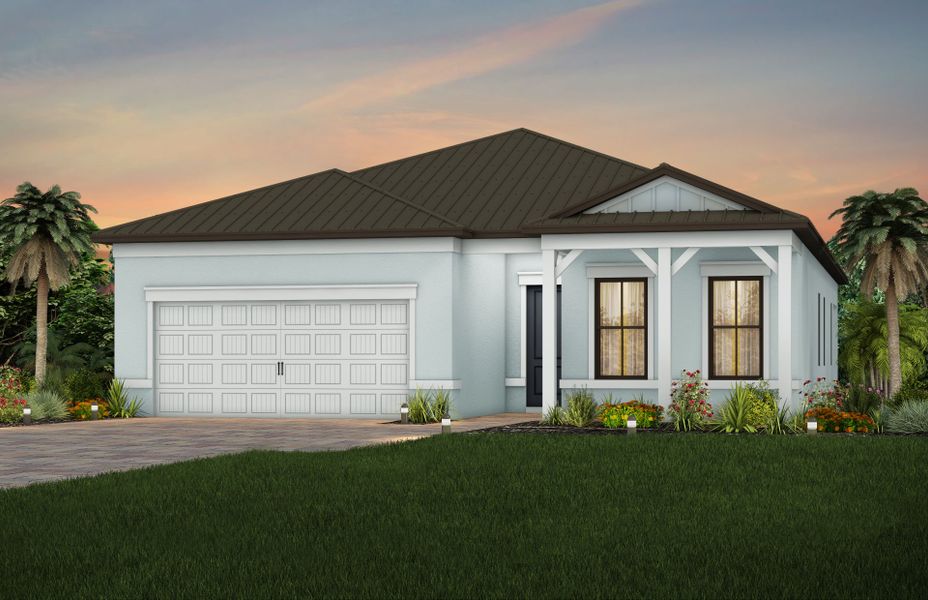 Representative exterior photo of a completed home built from the Mystique by DiVosta in Talon Preserve on Palmer Ranch, Nokomis, FL (Image 23).