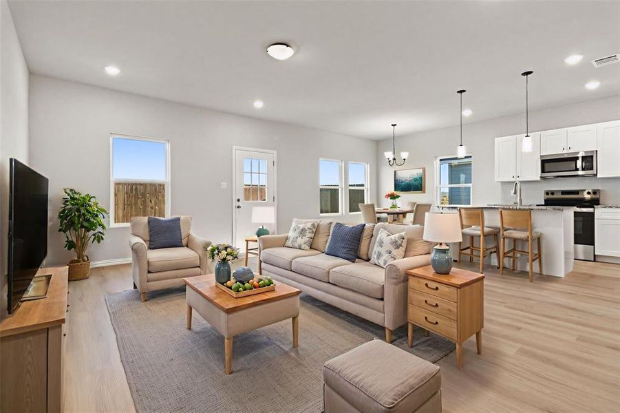 Furnished interior view inside a new home in Trails of Fossil Creek, Fort Worth (Image 9). Furnished interior view inside a new home in Trails of Fossil Creek, Fort Worth (Image 9).