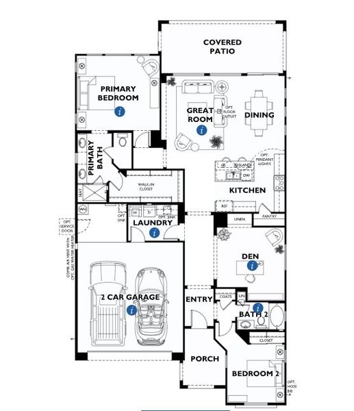 2D floor plan layout of this home in Trilogy® at Verde River™, Rio Verde, AZ (Image 5).