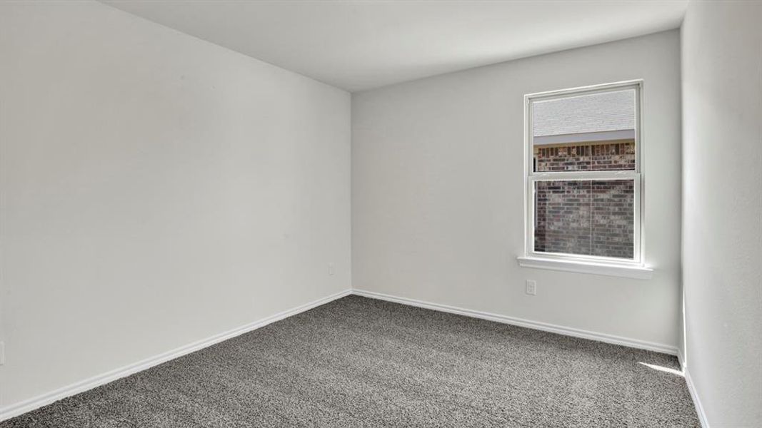 Room featuring plush grey carpeting, white painted walls, white trim, and a white-framed window