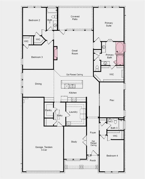 Structural options added include: drop-in bathtub to primary bathroom, study in place of a formal dining room, and fireplace in gathering room.