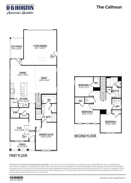 2D floor plan layout for the CALHOUN by D.R. Horton in Percy Cove, Antioch, TN (Image 5).