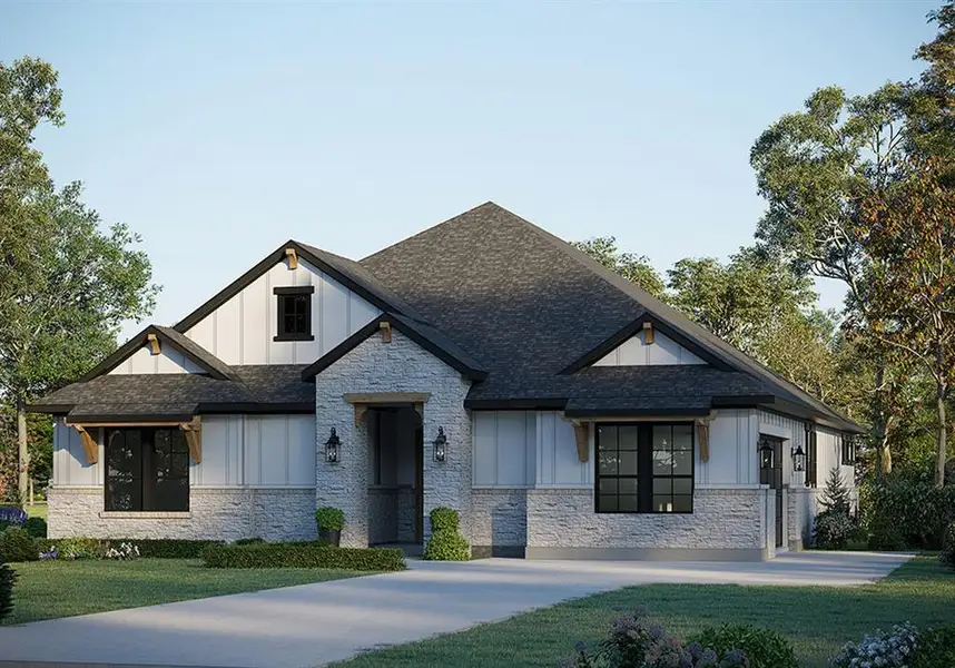 Front exterior of a new home in Polo Ridge, Mesquite, TX, highlighting curb appeal (Image 1). Front exterior of a new home in Polo Ridge, Mesquite, TX, highlighting curb appeal (Image 1).