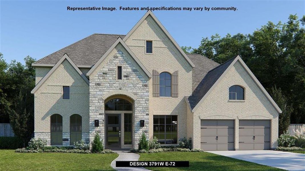 View of front of house with a garage and a front lawn