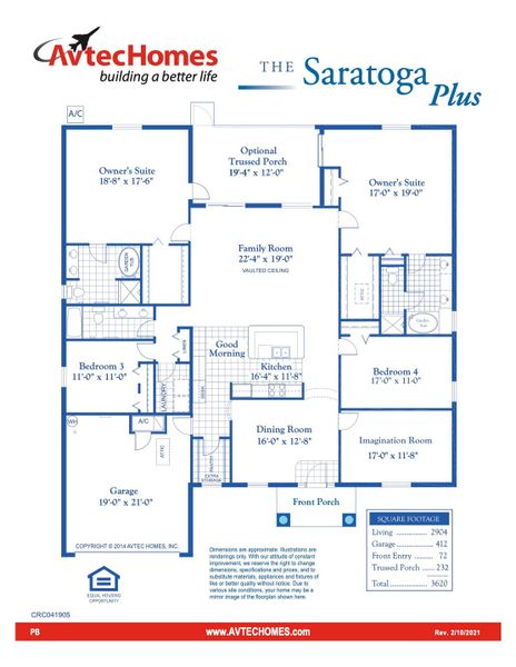 2D floor plan layout for the Saratoga Plus by Avtec Homes in Palm Bay & South Brevard, Palm Bay, FL (Image 2). 2D floor plan layout for the Saratoga Plus by Avtec Homes in Palm Bay & South Brevard, Palm Bay, FL (Image 2).