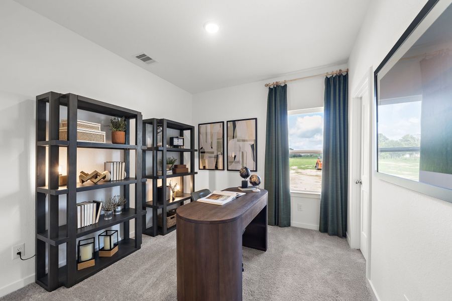 A room with a desk and shelves. A room with a desk and shelves.