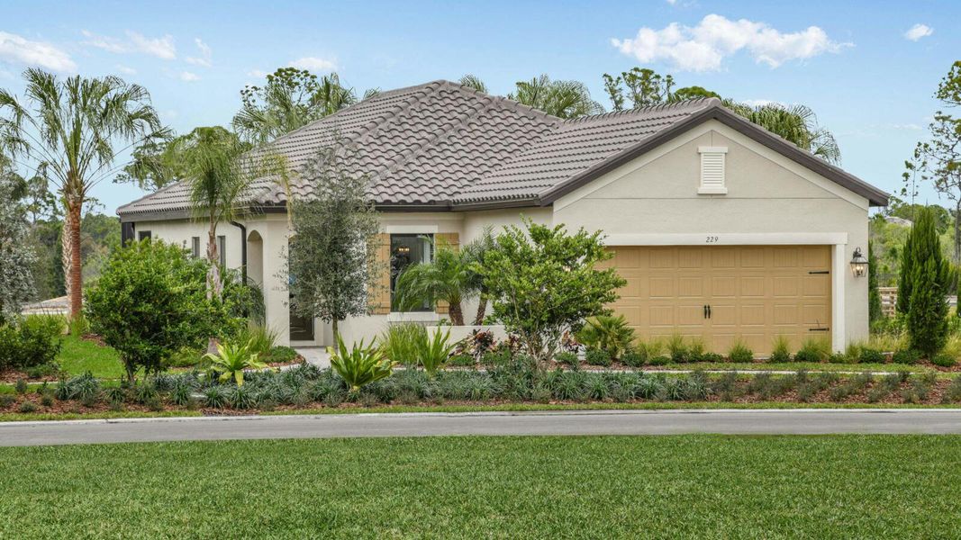 Front exterior of a new home in Vicenza Real Estate and Homes for Sale in North Venice, FL - Neal Communities, Nokomis, FL, highlighting curb appeal (Image 2). Front exterior of a new home in Vicenza Real Estate and Homes for Sale in North Venice, FL - Neal Communities, Nokomis, FL, highlighting curb appeal (Image 2).