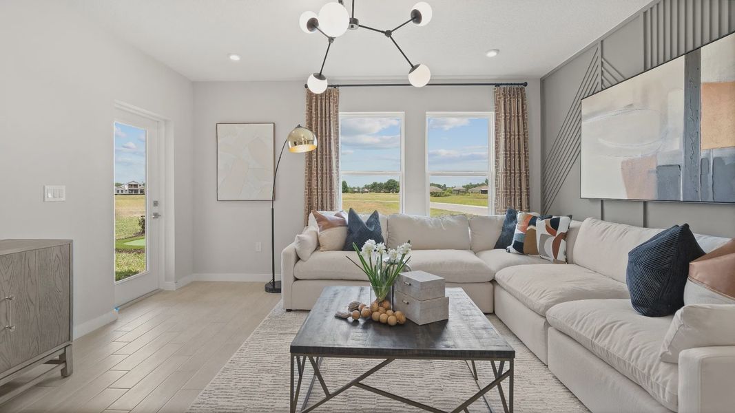 Jupiter Model Home Floor Plan Living Area by DRB Homes, Available in Hamilton Bluff, Haines City, FL.