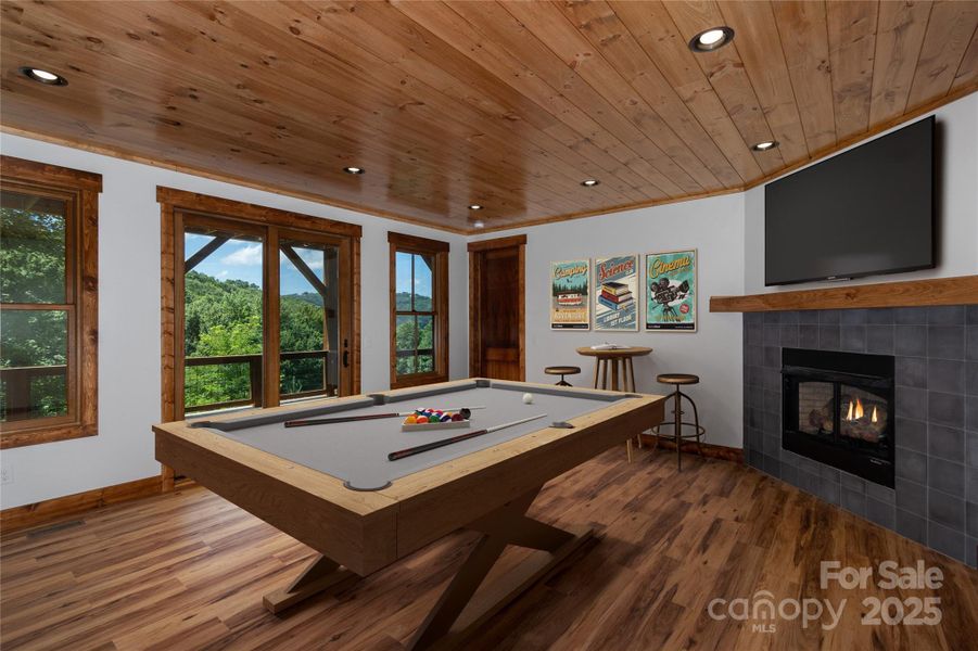 Family/game room with gas fireplace