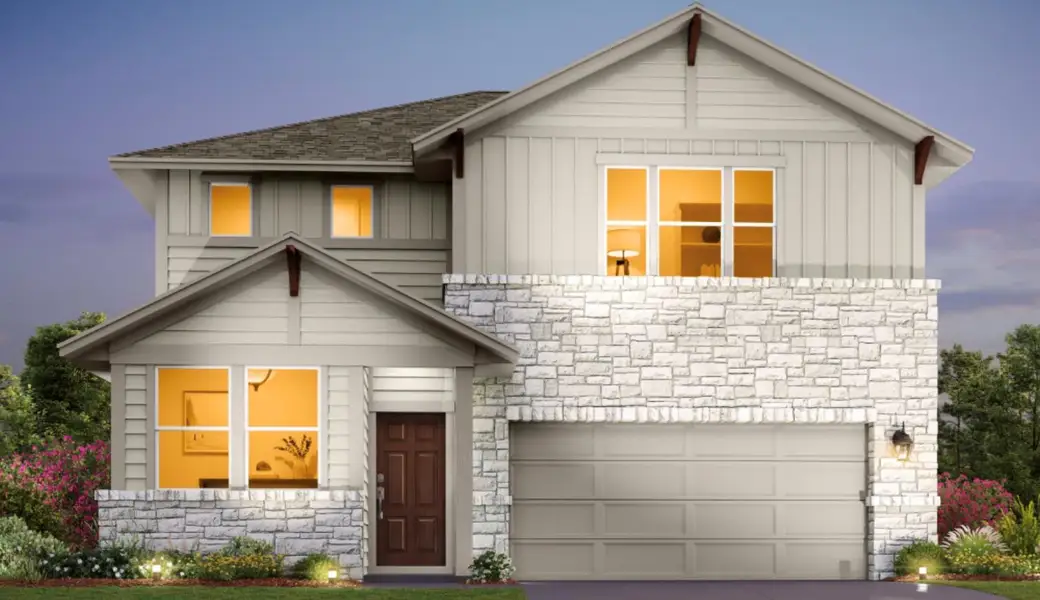 Front exterior of a new home in Rolling Glen, Hutto, TX, highlighting curb appeal (Image 1). Front exterior of a new home in Rolling Glen, Hutto, TX, highlighting curb appeal (Image 1).