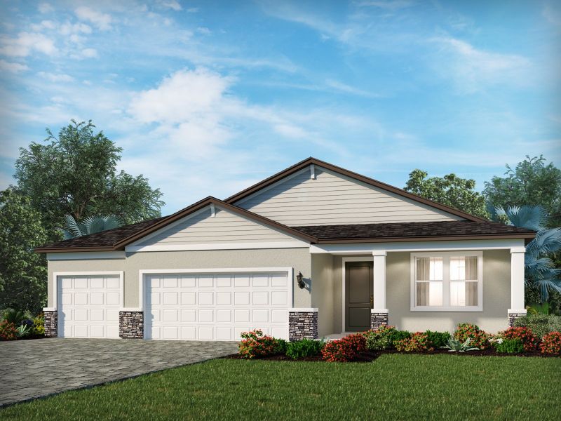 Representative exterior photo of a completed home built from the Jade by Meritage Homes in Ridgehaven - Reserve Series, Ormond Beach, FL (Image 1).