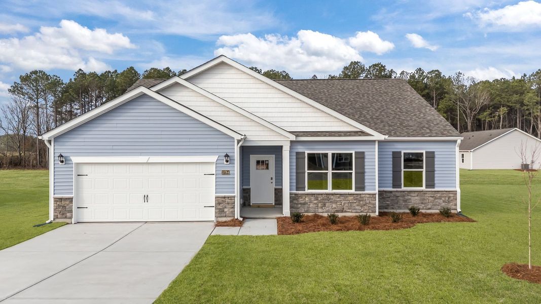 Representative exterior photo of a completed home built from the Booth by D.R. Horton in Villa Grande, Winterville, NC (Image 2). Representative exterior photo of a completed home built from the Booth by D.R. Horton in Villa Grande, Winterville, NC (Image 2).