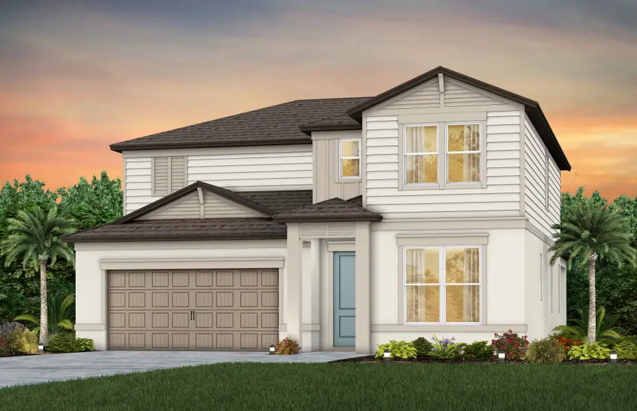 Representative exterior photo of a completed home built from the Umbria by Pulte Homes in Riversong, Parrish, FL (Image 5). Representative exterior photo of a completed home built from the Umbria by Pulte Homes in Riversong, Parrish, FL (Image 5).