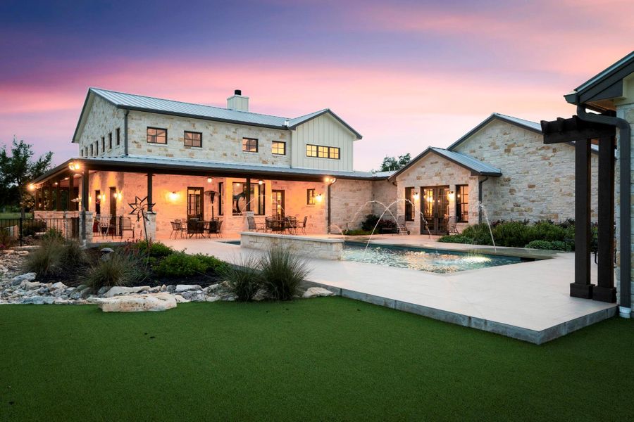 Front exterior of a new home in , Dripping Springs, TX, highlighting curb appeal (Image 19). Front exterior of a new home in , Dripping Springs, TX, highlighting curb appeal (Image 19).