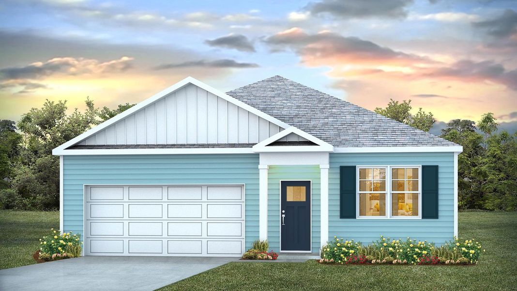 Front exterior of a new home in Kingston Bay, Conway, SC, highlighting curb appeal (Image 1).