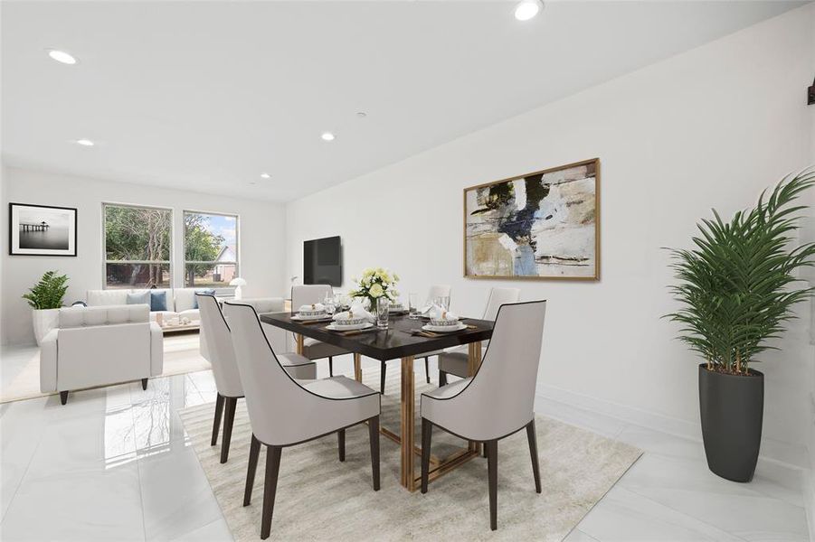 View of tiled dining room