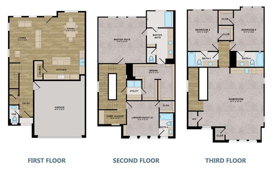 2D floor plan layout for the The Trinity by Riverway Homes in Spring Valley Creek, Houston, TX (Image 3). 2D floor plan layout for the The Trinity by Riverway Homes in Spring Valley Creek, Houston, TX (Image 3).